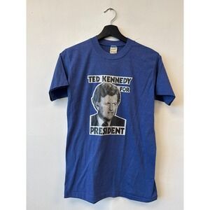 Vintage Ted Kennedy Shirt Mens XS Blue Political President Campaign 80s
